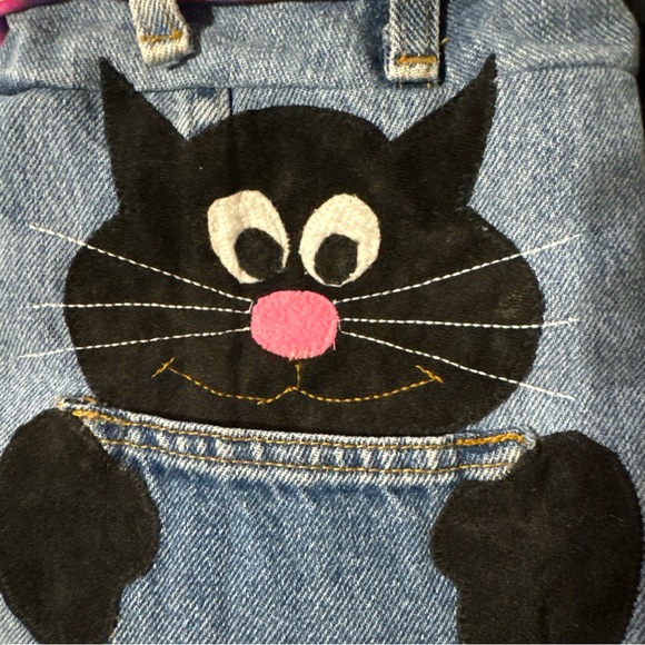 VTG Handmade black cat jean material with braided strap YTH Overall length 21” - Picture 2 of 5